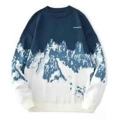 Blue Long Sleeve Sweater with Deer Waves - Sweaters