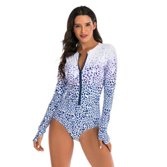 Blue Roses One-piece Long-Sleeve Swimwear