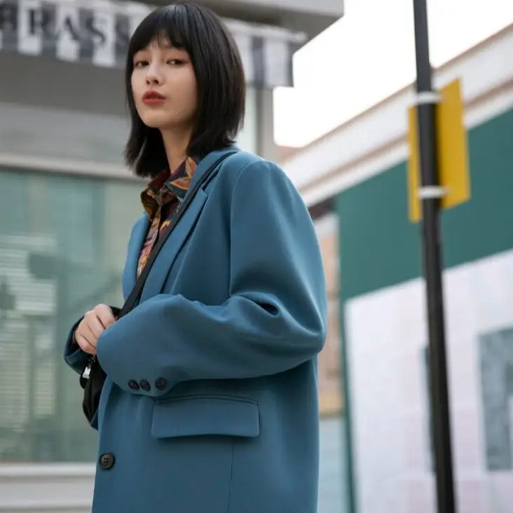 Blue Single Breasted Long Sleeve Blazer