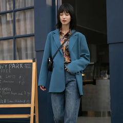 Blue Single Breasted Long Sleeve Blazer