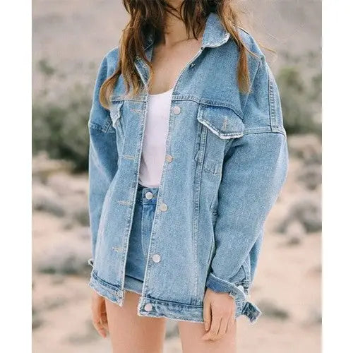 Blue Sky Denim Jacket Mid Length Loose Fit