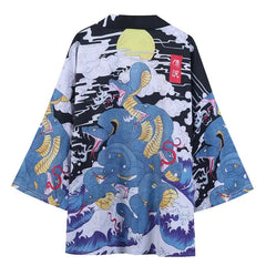 Blue Snakes Japanese Style Kimono 3 4 Sleeve Black / M