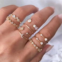Bohemian Gold Color Heart Ring Set Geometric Design 16347