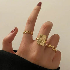 Bohemian Gold Color Heart Ring Set Geometric Design 16798
