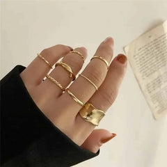 Bohemian Gold Color Heart Ring Set Geometric Design 16804