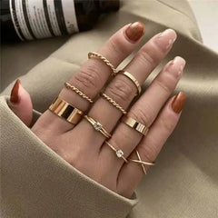 Bohemian Gold Color Heart Ring Set Geometric Design 16805