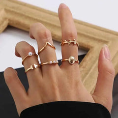 Bohemian Gold Color Heart Ring Set Geometric Design 16806