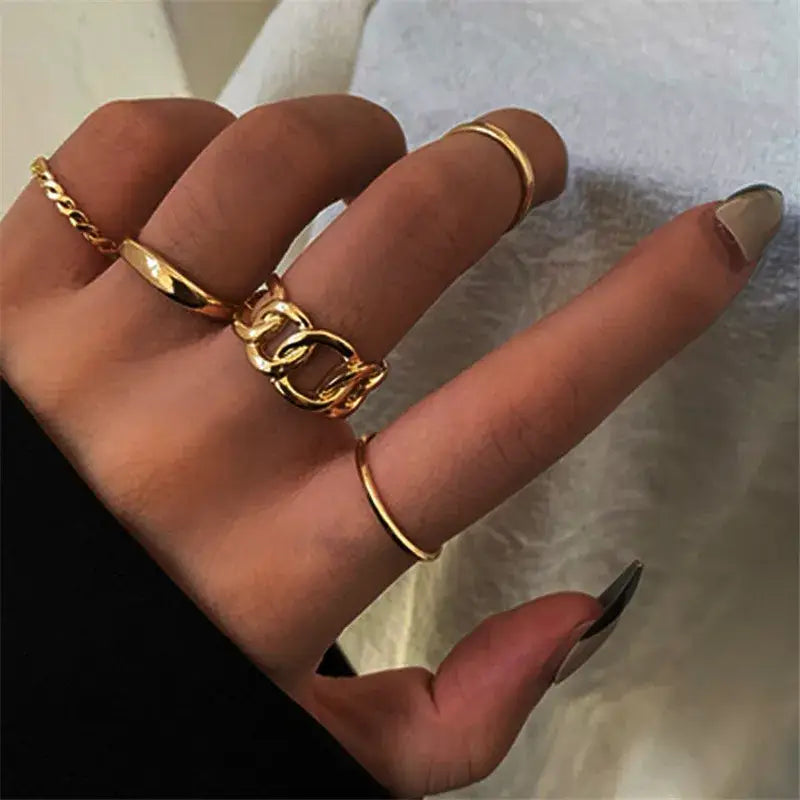 Bohemian Gold Color Heart Ring Set Geometric Design 16812