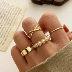 Bohemian Gold Color Heart Ring Set Geometric Design 16821