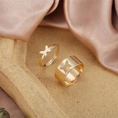 Bohemian Gold Color Heart Ring Set Geometric Design 16908 1