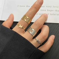 Bohemian Gold Color Heart Ring Set Geometric Design 16908