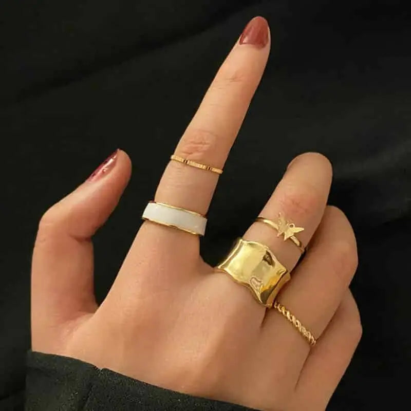 Bohemian Gold Color Heart Ring Set Geometric Design 16916