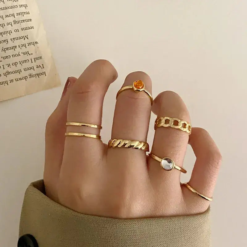Bohemian Gold Color Heart Ring Set Geometric Design 16921