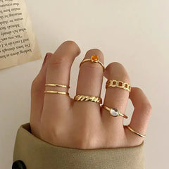 Bohemian Gold Color Heart Ring Set Geometric Design 16921