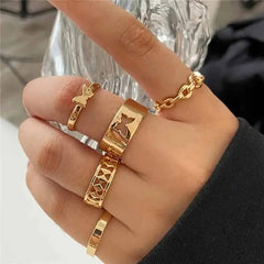 Bohemian Gold Color Heart Ring Set Geometric Design 17340