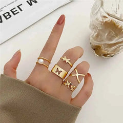 Bohemian Gold Color Heart Ring Set Geometric Design 17342
