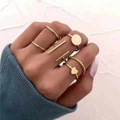 Bohemian Gold Color Heart Ring Set Geometric Design 17349