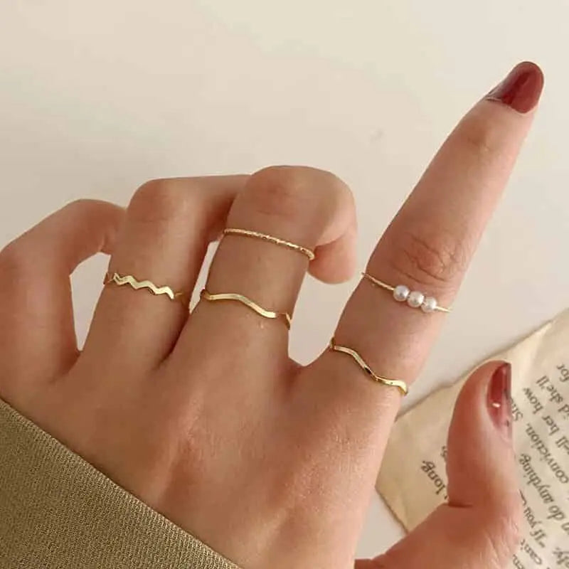 Bohemian Gold Color Heart Ring Set Geometric Design 17352