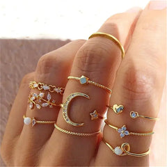 Bohemian Gold Color Heart Ring Set Geometric Design 17354