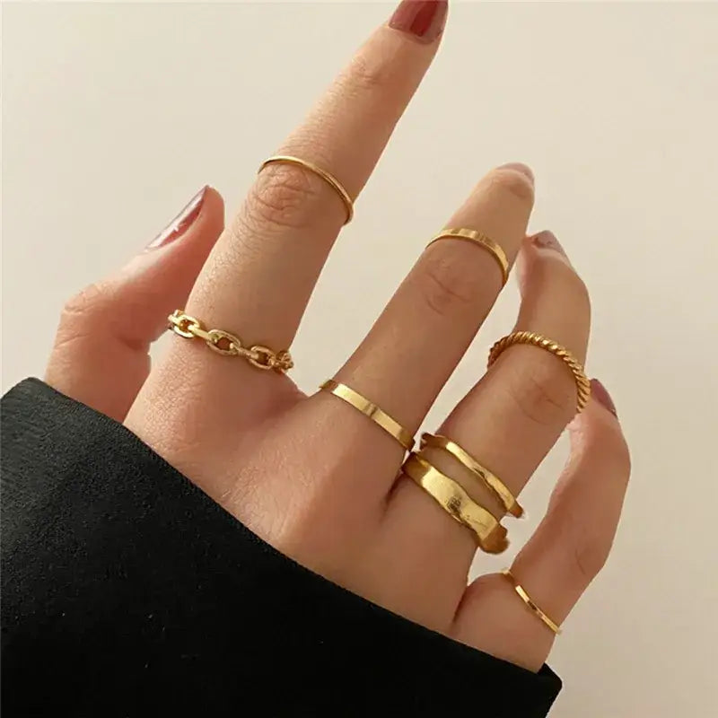 Bohemian Gold Color Heart Ring Set Geometric Rings - 16792