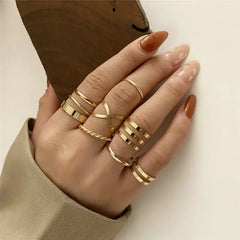 Bohemian Gold Color Heart Ring Set Geometric Rings - 16795