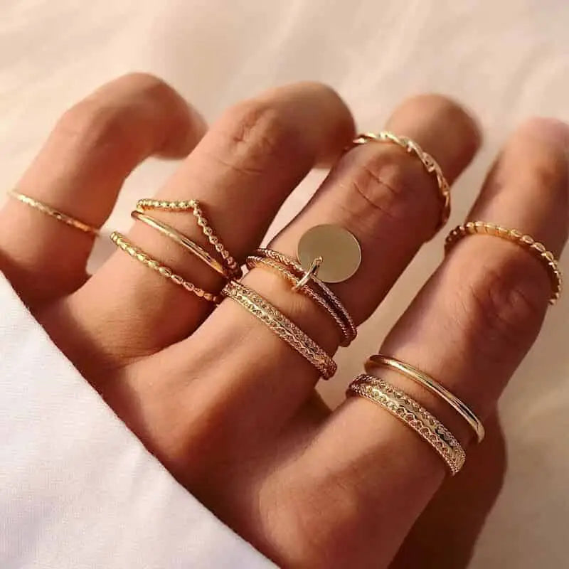 Bohemian Gold Color Heart Ring Set Geometric Rings - 16807