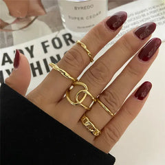 Bohemian Gold Color Heart Ring Set Geometric Rings - 17043