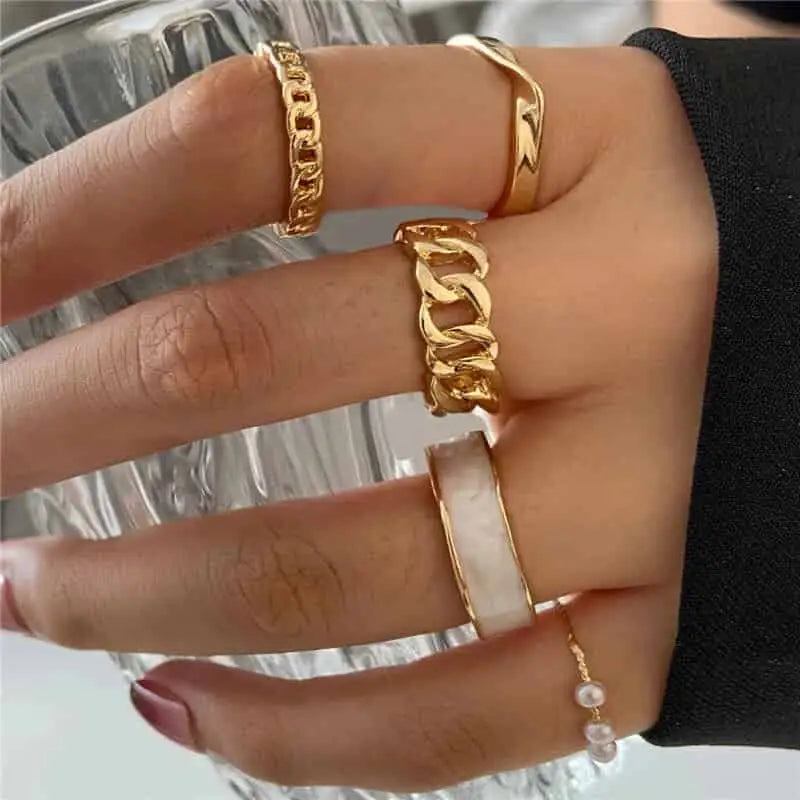 Bohemian Gold Color Heart Ring Set Geometric Rings - 17339