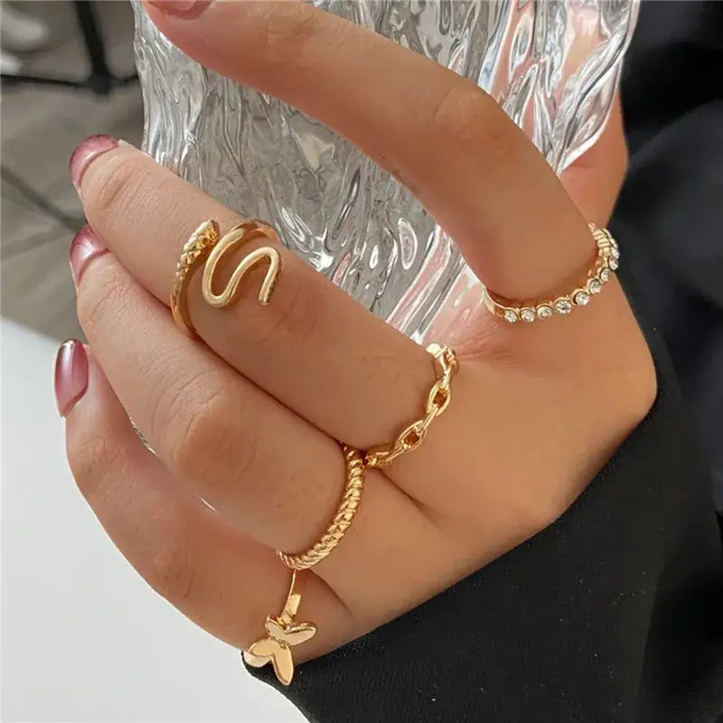 Bohemian Gold Color Heart Ring Set Geometric Rings - 17341