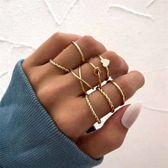Bohemian Gold Color Heart Ring Set Geometric Rings - 17346