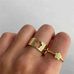 Bohemian Gold Color Heart Ring Set Geometric Rings - 17350
