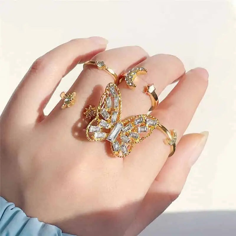 Bohemian Gold Color Heart Ring Set Geometric Rings - 17356