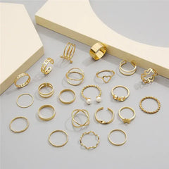 Bohemian Gold Color Heart Ring Set Geometric Rings