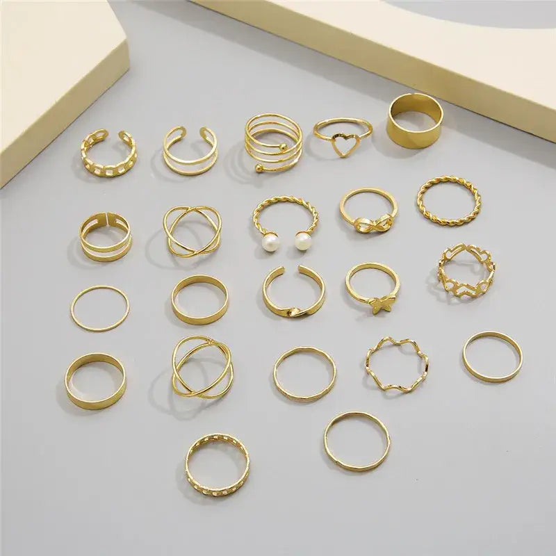 Bohemian Gold Color Heart Ring Set Geometric Rings