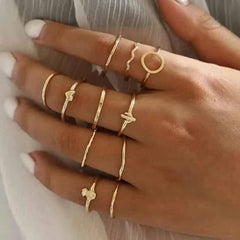 Bohemian Gold Color Heart Ring Set Geometric Rings - R00082