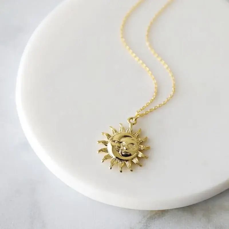 Bohemian Moon Sun Face Stainless Steel Necklace - Necklaces