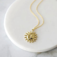 Bohemian Moon Sun Face Stainless Steel Necklace - Necklaces