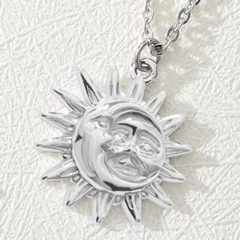 Bohemian Moon Sun Face Stainless Steel Necklace - Silver