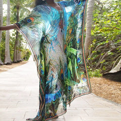 Bohemian Peacock Feather Print Chiffon Dress
