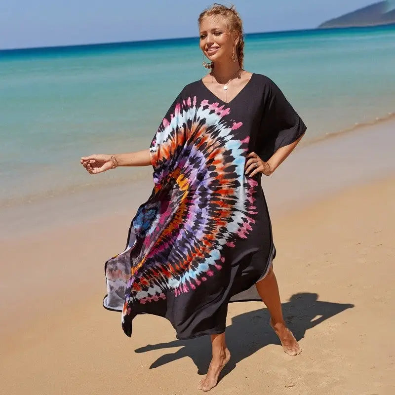 Bohemian Robe Printed Tie Dye Rayon Dress