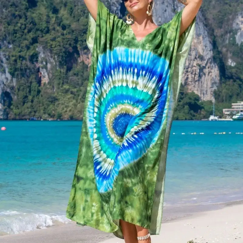 Bohemian Robe Printed Tie Dye Rayon Dress