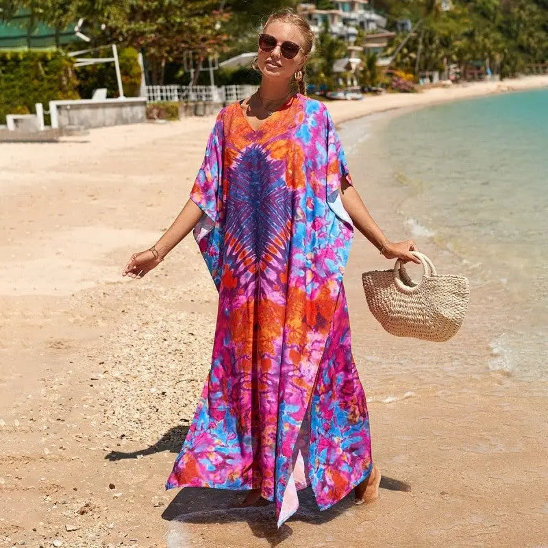 Bohemian Robe Printed Tie Dye Rayon Dress