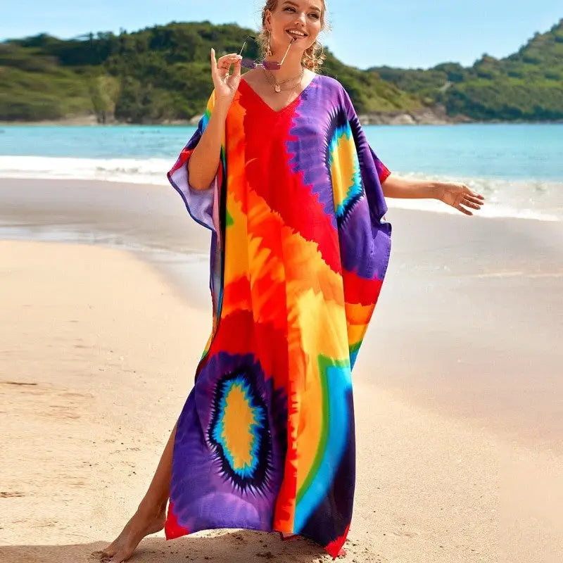 Bohemian Robe Printed Tie Dye Rayon Dress