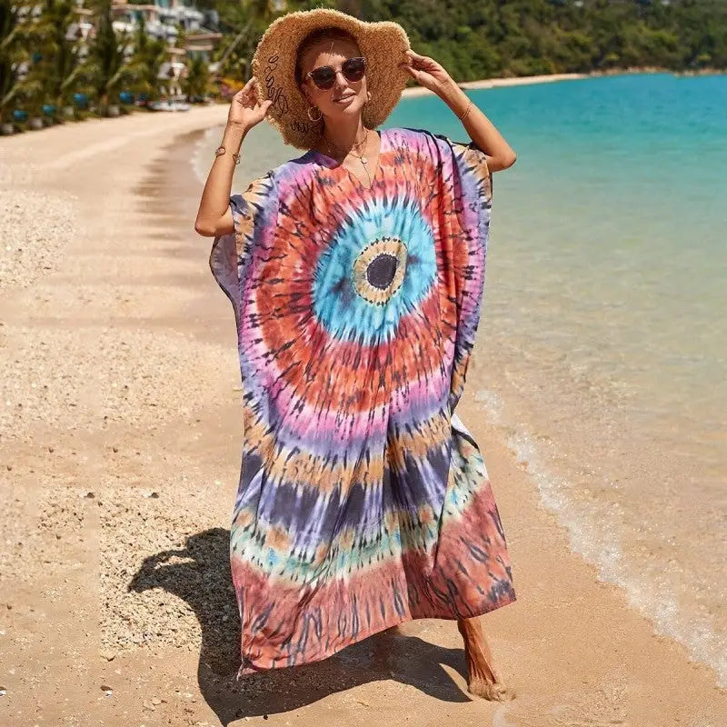 Bohemian Robe Printed Tie Dye Rayon Dress