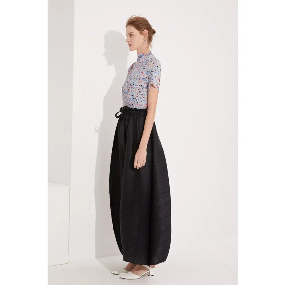Boho Flare Pants with Wide Leg and Elastic Waist Black