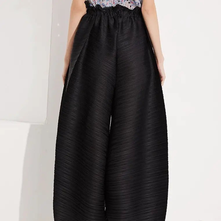 Boho Flare Pants with Wide Leg and Elastic Waist Black