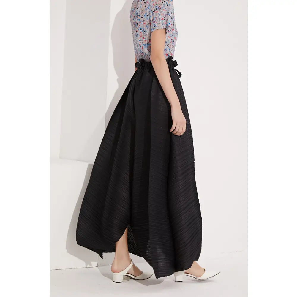 Boho Flare Pants with Wide Leg and Elastic Waist Black