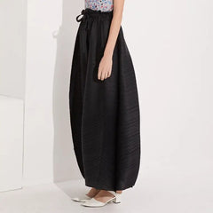 Boho Flare Pants with Wide Leg and Elastic Waist Black