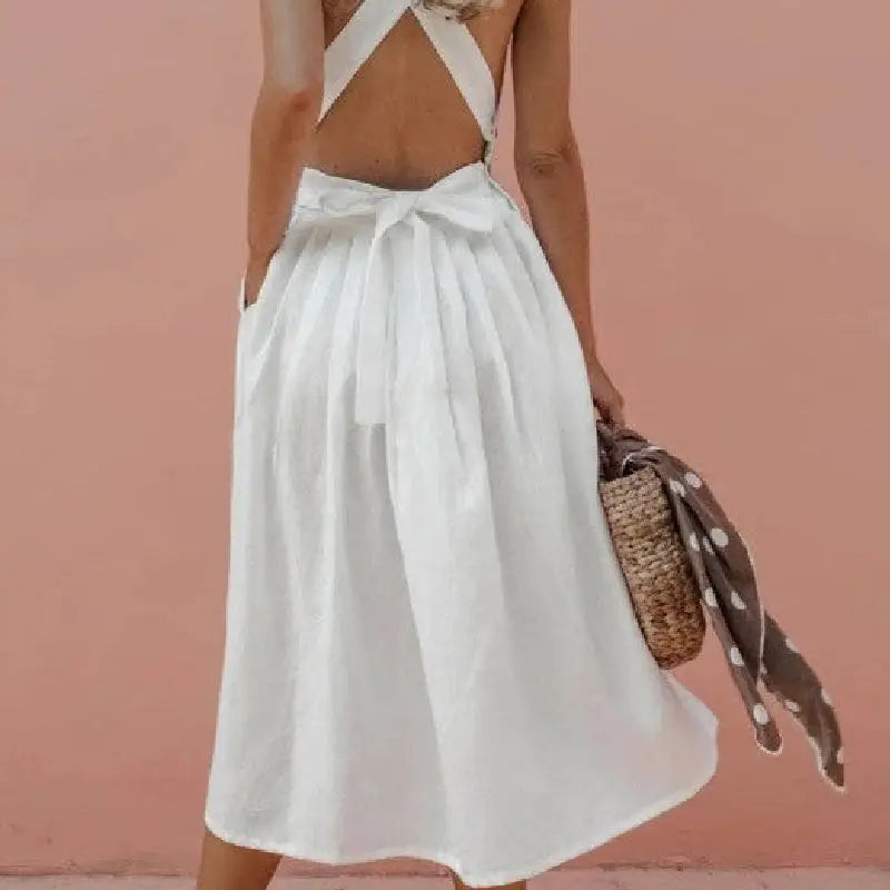 Boho Strappy Backless Solid Color Long Dress