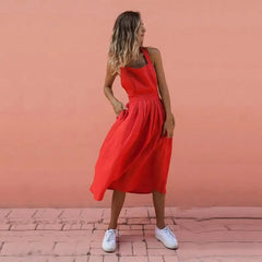 Boho Strappy Backless Solid Color Long Dress